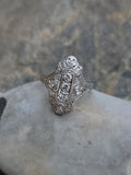platinum Art Deco c.1920's filigree diamond glove shield ring