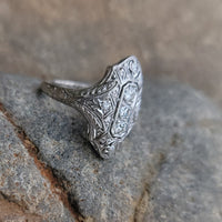 platinum Art Deco c.1920's filigree diamond glove shield ring