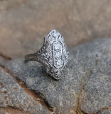 platinum Art Deco c.1920's filigree diamond glove shield ring