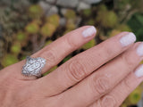 platinum Art Deco c.1920's filigree diamond glove shield ring