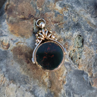 9ct gold Victorian carnelian & bloodstone watch Flip FOB seal necklace pendant - hallmarks
