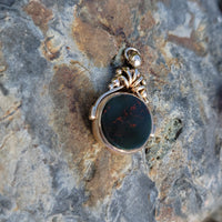 9ct gold Victorian carnelian & bloodstone watch Flip FOB seal necklace pendant - hallmarks