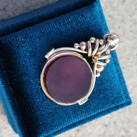 9ct gold Victorian carnelian & bloodstone watch Flip FOB seal necklace pendant - hallmarks