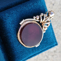 9ct gold Victorian carnelian & bloodstone watch Flip FOB seal necklace pendant - hallmarks