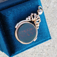 9ct gold Victorian carnelian & bloodstone watch Flip FOB seal necklace pendant - hallmarks