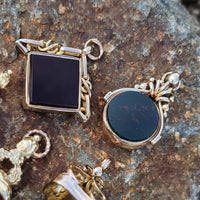 9ct gold Victorian carnelian & bloodstone watch Flip FOB seal necklace pendant - hallmarks