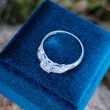 Platinum European cut diamond vintage Deco engagement ring - apx .60ct tw