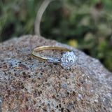 Platinum & 18k gold vintage halo Edwardian diamond ring - hallmarks