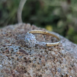 Platinum & 18k gold vintage halo Edwardian diamond ring - hallmarks