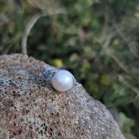 Platinum Edwardian mabe pearl & diamond filigree antique ring