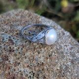 Platinum Edwardian mabe pearl & diamond filigree antique ring