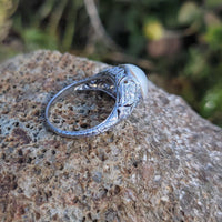 Platinum Edwardian mabe pearl & diamond filigree antique ring