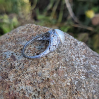 Platinum Edwardian mabe pearl & diamond filigree antique ring