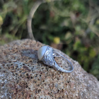 Platinum Edwardian mabe pearl & diamond filigree antique ring