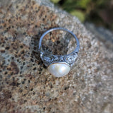 Platinum Edwardian mabe pearl & diamond filigree antique ring