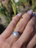 Platinum Edwardian mabe pearl & diamond filigree antique ring