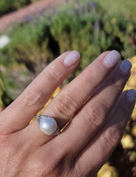 Platinum Edwardian mabe pearl & diamond filigree antique ring
