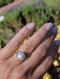 Platinum Edwardian mabe pearl & diamond filigree antique ring