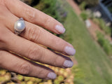 Platinum Edwardian mabe pearl & diamond filigree antique ring