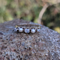 14k gold Victorian pearl & mine cut diamond estate ring band