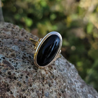 10k Yellow gold Black Onyx Deco Ring