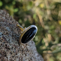 10k Yellow gold Black Onyx Deco Ring