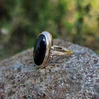 10k Yellow gold Black Onyx Deco Ring
