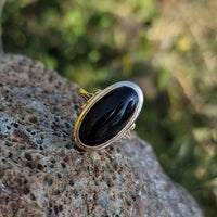 10k Yellow gold Black Onyx Deco Ring