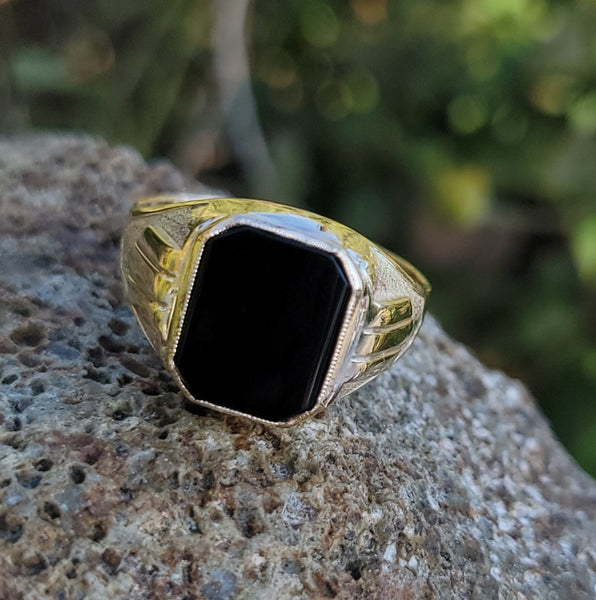 10k gold Deco Black Onyx men's estate ring