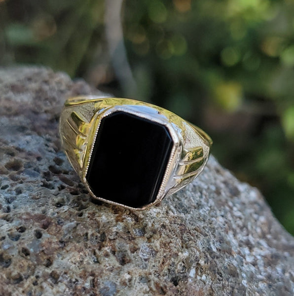 Mens 10k gold black onyx rings hotsell