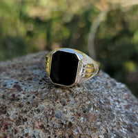 10k gold Deco Black Onyx men's estate ring