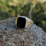 10k gold Deco Black Onyx men's estate ring
