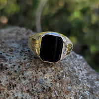 10k gold Deco Black Onyx men's estate ring