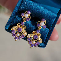 22k Gold Amethyst & Pearl estate Earrings