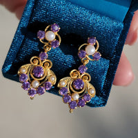 22k Gold Amethyst & Pearl estate Earrings