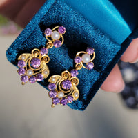 22k Gold Amethyst & Pearl estate Earrings