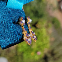 22k Gold Amethyst & Pearl estate Earrings