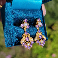 22k Gold Amethyst & Pearl estate Earrings