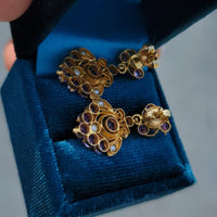 22k Gold Amethyst & Pearl estate Earrings