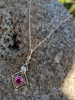 14k gold ruby & diamond DECO necklace pendant