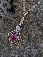 14k gold ruby & diamond DECO necklace pendant