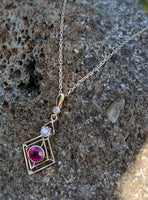 14k gold ruby & diamond DECO necklace pendant