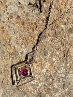 14k gold ruby & diamond DECO necklace pendant