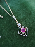 14k gold ruby & diamond DECO necklace pendant