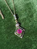 14k gold ruby & diamond DECO necklace pendant