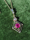 14k gold ruby & diamond DECO necklace pendant