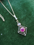 14k gold ruby & diamond DECO necklace pendant