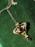 9ct gold Victorian amethyst & seed pearl necklace pendant lavaliere pin