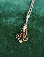 10k gold Victorian garnet, diamond & seed pearl necklace pendant lavaliere