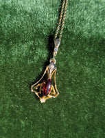 10k gold Victorian garnet, diamond & seed pearl necklace pendant lavaliere